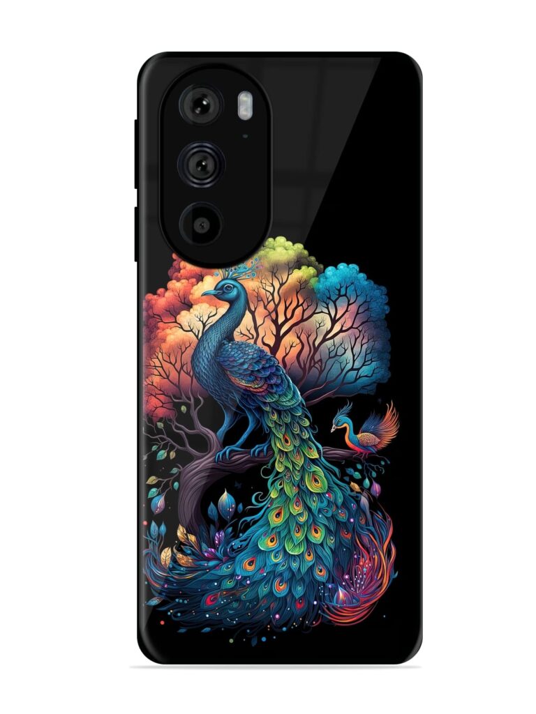 Peacock Tree Art Glossy Metal Phone Cover for Motorola Edge 30 Pro Zapvi