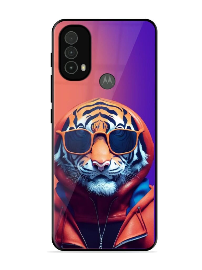 Tiger Animation Glossy Metal Phone Cover for Motorola Moto E40 Zapvi