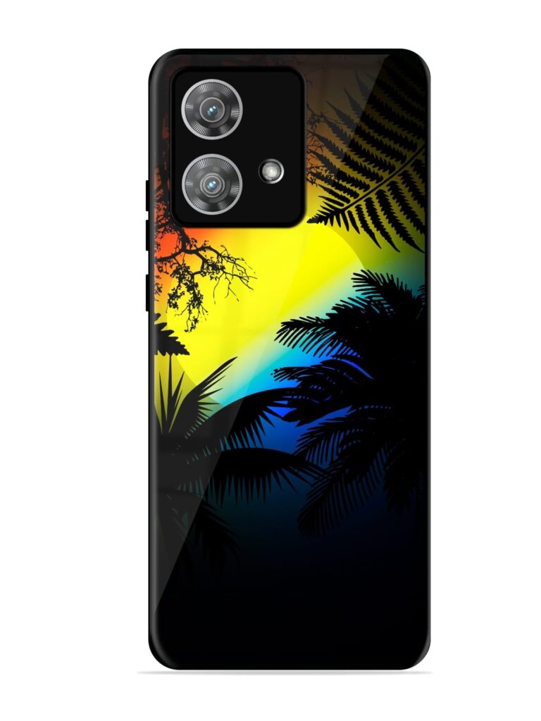 Colorful Sunset With Palm Trees Glossy Metal Phone Cover for Motorola Moto Edge 40 Neo Zapvi