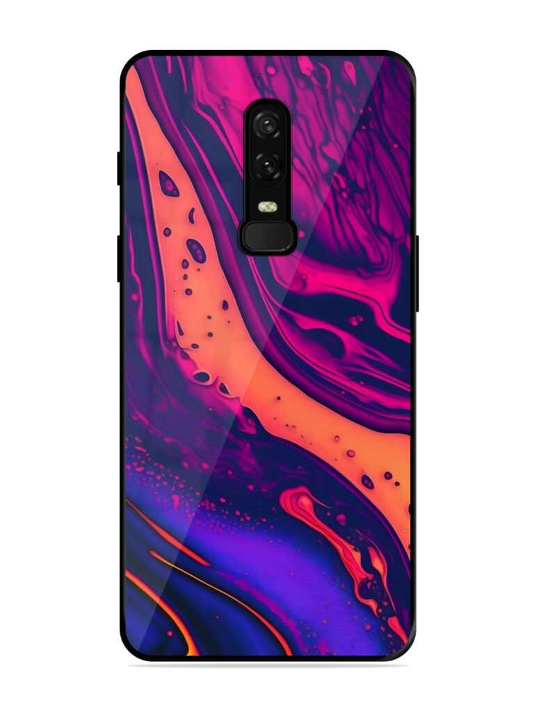 Fluid Blue Pink Art Glossy Metal Phone Cover for Oneplus 6 Zapvi