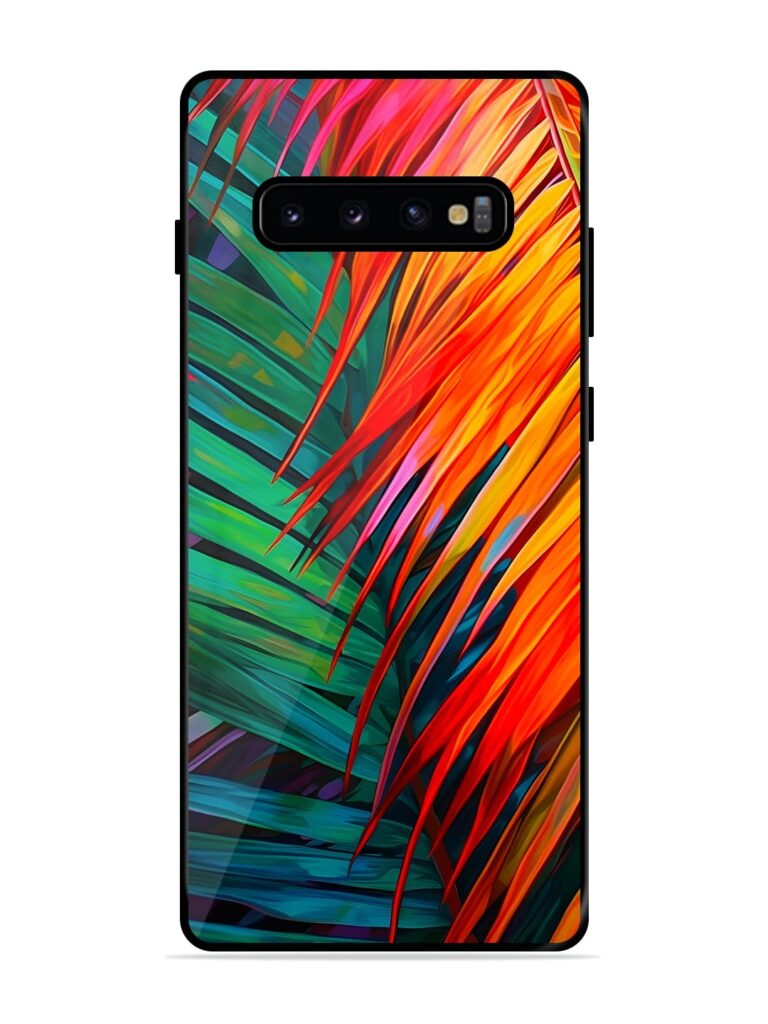Painted Tropical Leaves Glossy Metal Phone Cover for Samsung Galaxy S10 Plus Zapvi