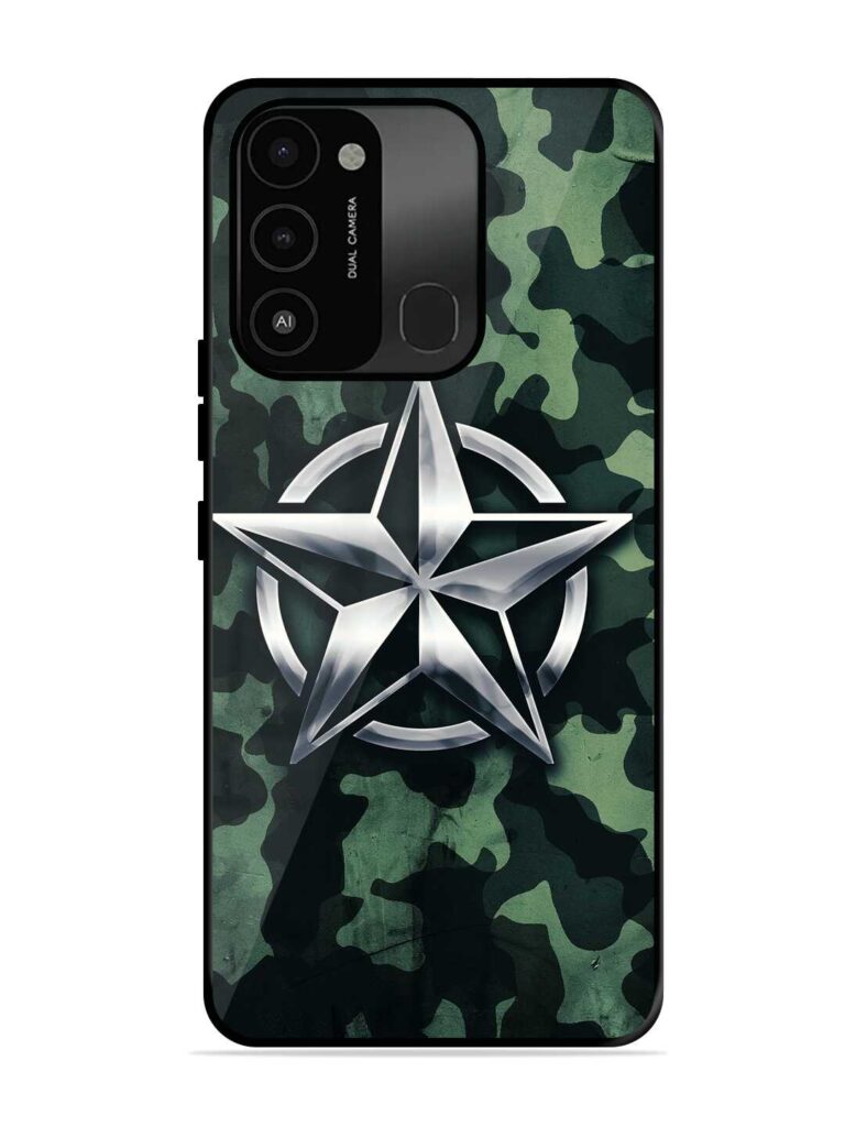 Indian Army Star Design Glossy Metal Phone Cover for Tecno Spark 8C Zapvi