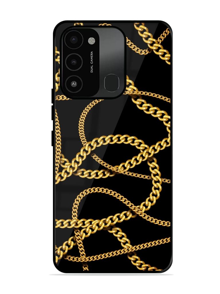 Decorative Golde Chain Glossy Metal Phone Cover for Tecno Spark 8C Zapvi