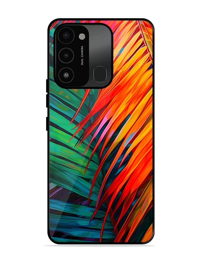 Painted Tropical Leaves Glossy Metal Phone Cover for Tecno Spark Go (2022) Zapvi
