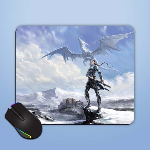 Armor Girl With White Dragon Mouse Pad