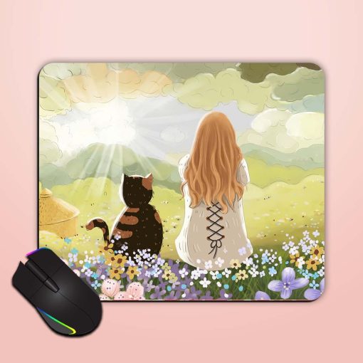 Girl With Cat Mouse Pad Zapvi