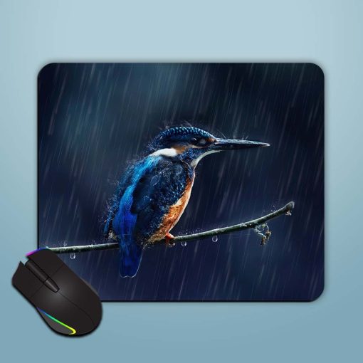 Kingfisher In Rain Mouse Pad Zapvi