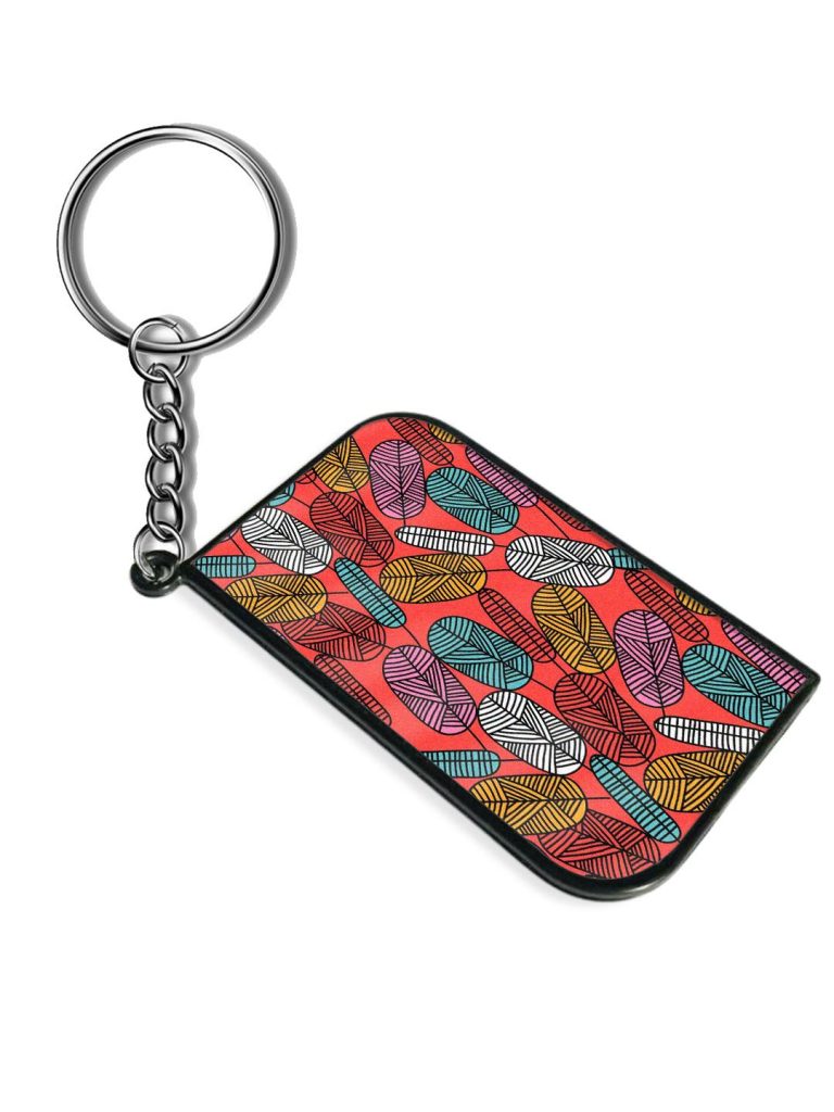 Buy Linear Doodle Leaf Printed Curverectangle Keychain at ₹ 29 Only