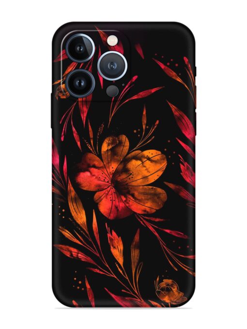 Red Flower Painting Embossed Soft Silicone Case for Apple Iphone 13 Pro