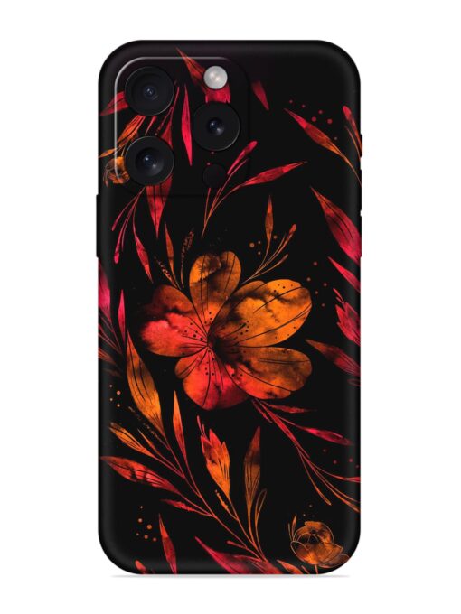 Red Flower Painting Embossed Soft Silicone Case for Apple Iphone 15 Pro