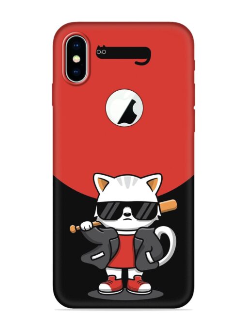 Cool Little Bear Cartoon Embossed Soft Silicone Case for Apple Iphone X (Logo Cut)