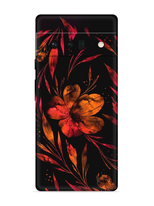 Red Flower Painting Embossed Soft Silicone Case for Google Pixel 6 Pro