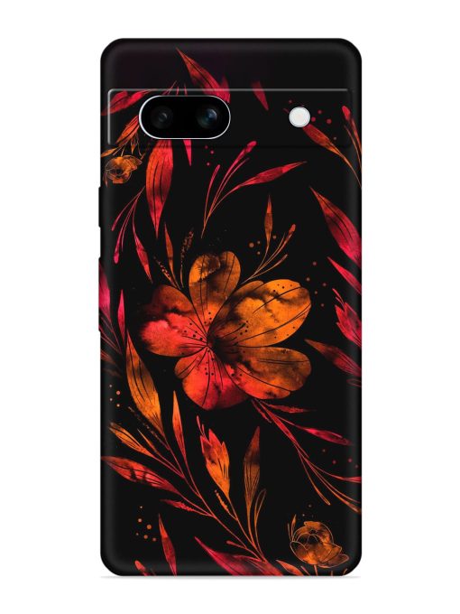 Red Flower Painting Embossed Soft Silicone Case for Google Pixel 7A Zapvi