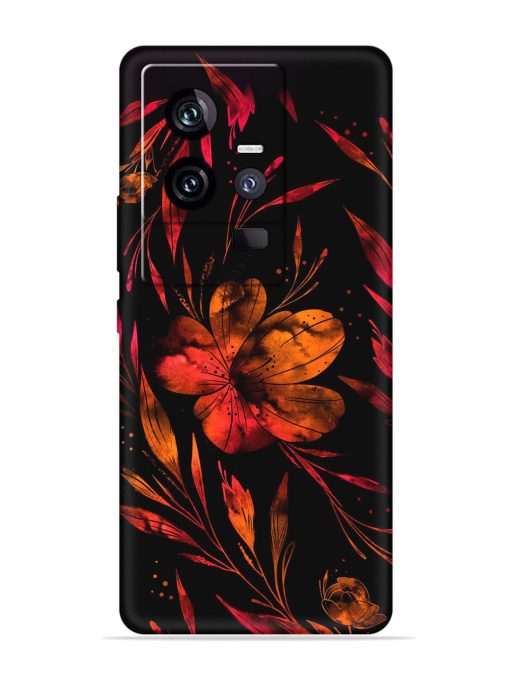 Red Flower Painting Embossed Soft Silicone Case for Iqoo 11 (5G) Zapvi