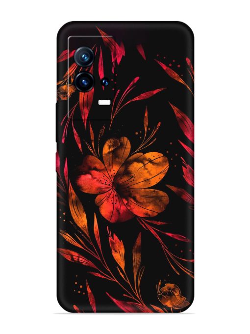 Red Flower Painting Embossed Soft Silicone Case for Iqoo 9 (5G)