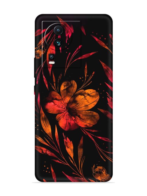 Red Flower Painting Embossed Soft Silicone Case for Iqoo Neo 7 Pro (5G)