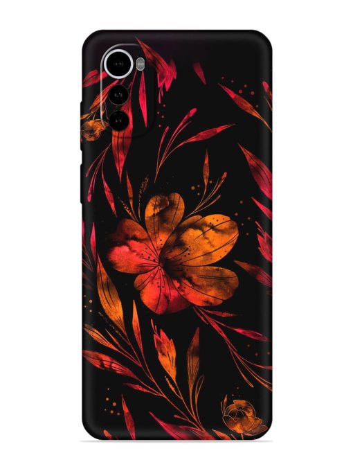 Red Flower Painting Embossed Soft Silicone Case for Motorola Moto E32S