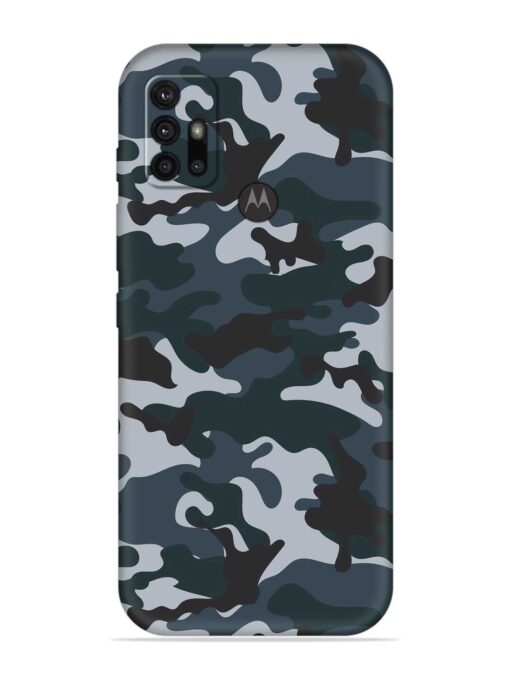 Dark Blue Army Military Art Embossed Soft Silicone Case for Motorola Moto G10 Power