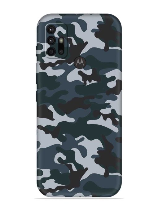 Dark Blue Army Military Art Embossed Soft Silicone Case for Motorola Moto G30 Zapvi