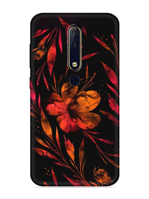 Red Flower Painting Embossed Soft Silicone Case for Nokia 6.1 Zapvi