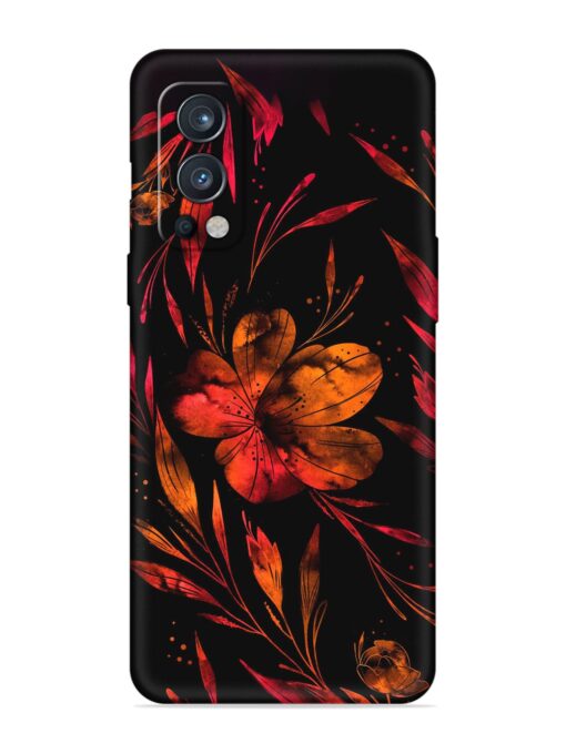 Red Flower Painting Embossed Soft Silicone Case for Oneplus Nord 2 (5G)