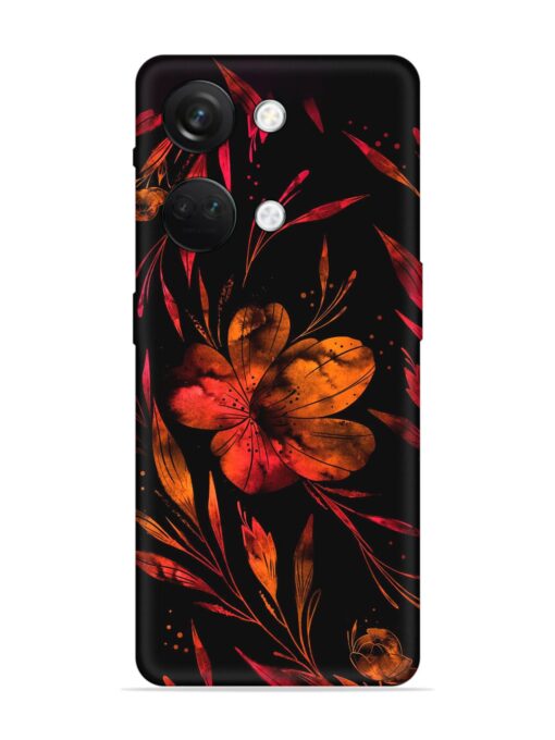 Red Flower Painting Embossed Soft Silicone Case for Oneplus Nord 3 (5G)