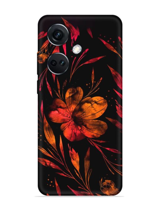 Red Flower Painting Embossed Soft Silicone Case for Oneplus Nord Ce 3 (5G)