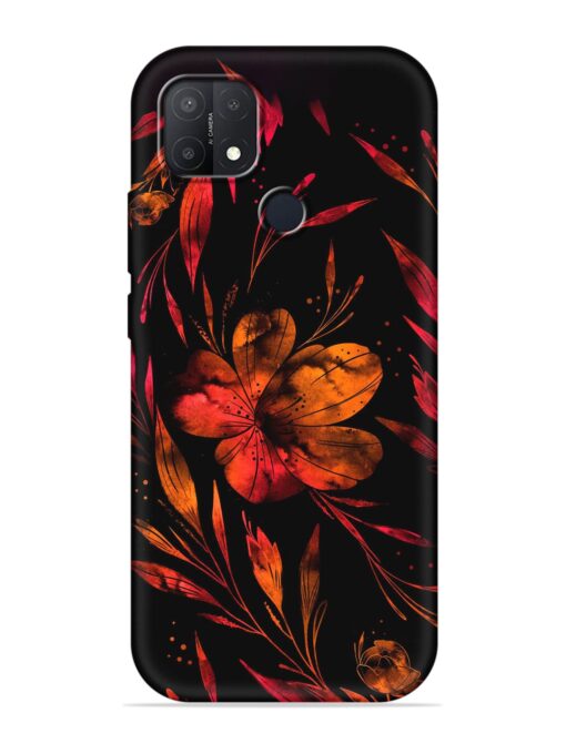 Red Flower Painting Embossed Soft Silicone Case for Oppo A15S