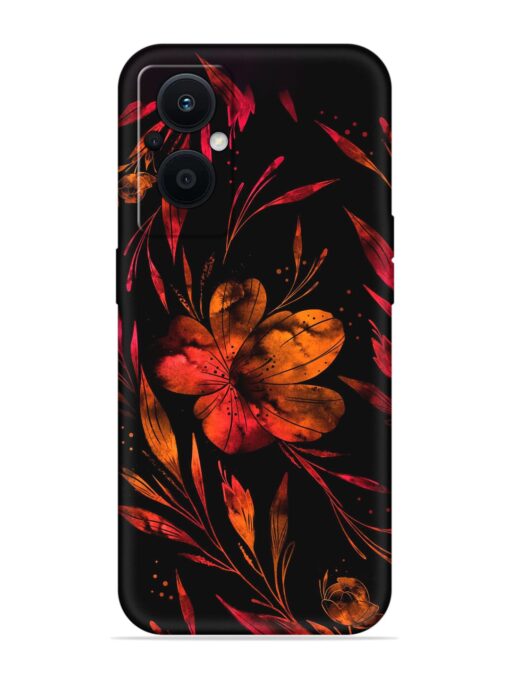 Red Flower Painting Embossed Soft Silicone Case for Oppo F21 Pro (5G)