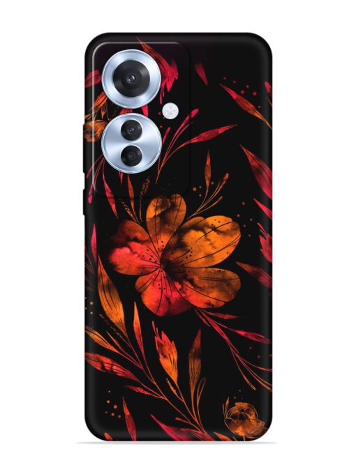 Red Flower Painting Embossed Soft Silicone Case for Oppo F25 Pro (5G)