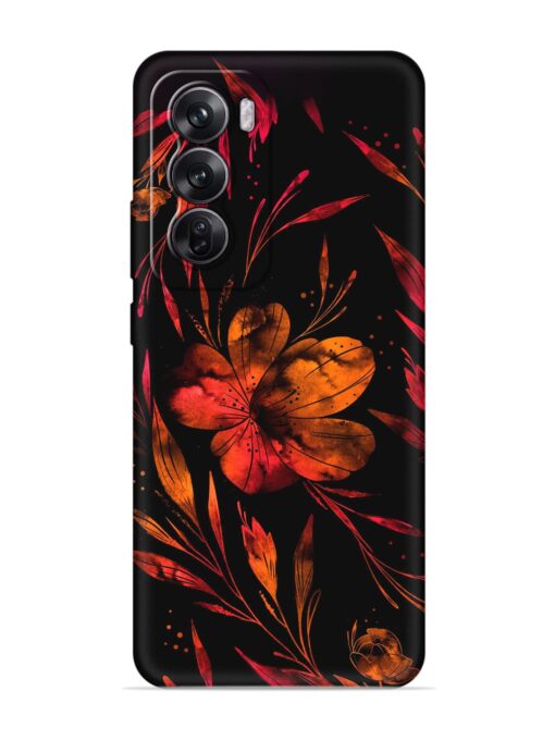 Red Flower Painting Embossed Soft Silicone Case for Oppo Reno 12 Pro (5G) Zapvi