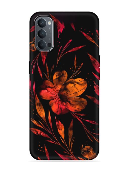 Red Flower Painting Embossed Soft Silicone Case for Oppo Reno 4