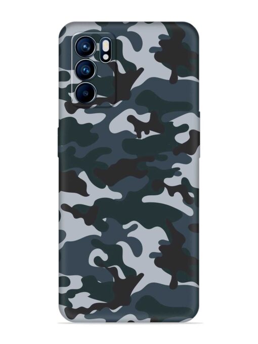 Dark Blue Army Military Art Embossed Soft Silicone Case for Oppo Reno 6 (5G)