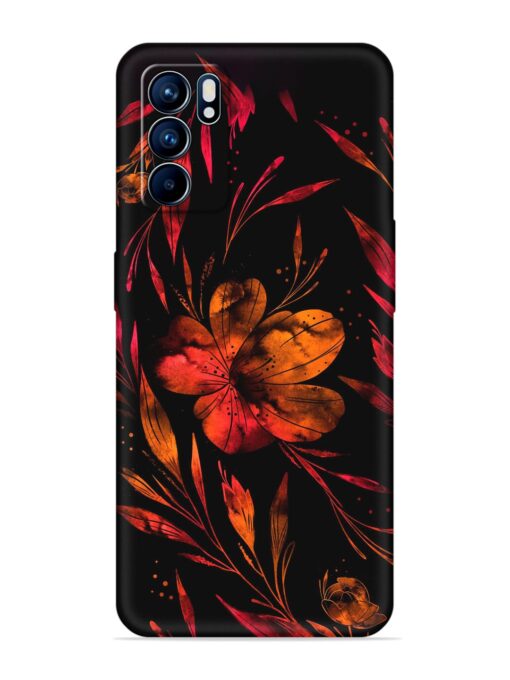 Red Flower Painting Embossed Soft Silicone Case for Oppo Reno 6 (5G) Zapvi