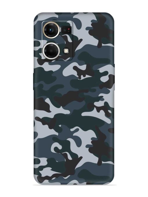 Dark Blue Army Military Art Embossed Soft Silicone Case for Oppo Reno 7 (4G)