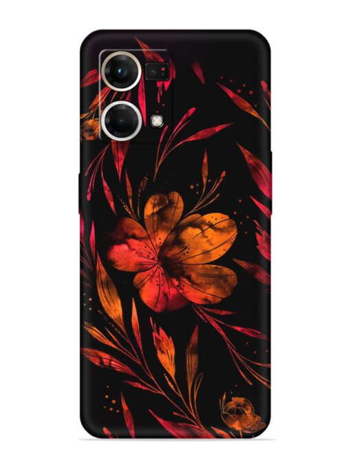 Red Flower Painting Embossed Soft Silicone Case for Oppo Reno 7 (4G) Zapvi