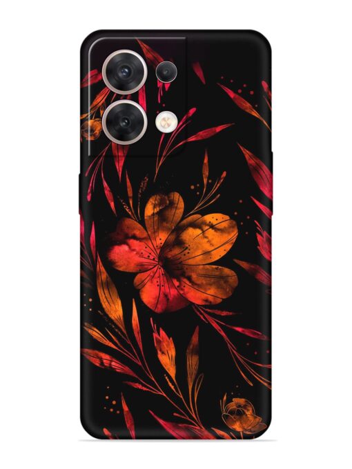 Red Flower Painting Embossed Soft Silicone Case for Oppo Reno 8 (5G) Zapvi