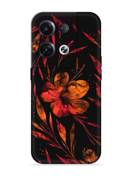 Red Flower Painting Embossed Soft Silicone Case for Oppo Reno 8 Pro (5G) Zapvi