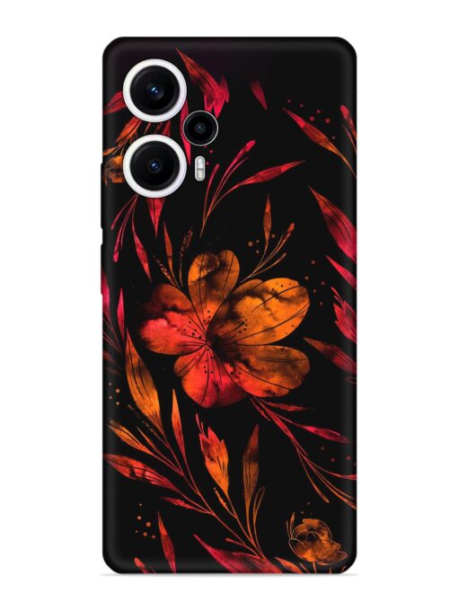 Red Flower Painting Embossed Soft Silicone Case for Poco F5 (5G)