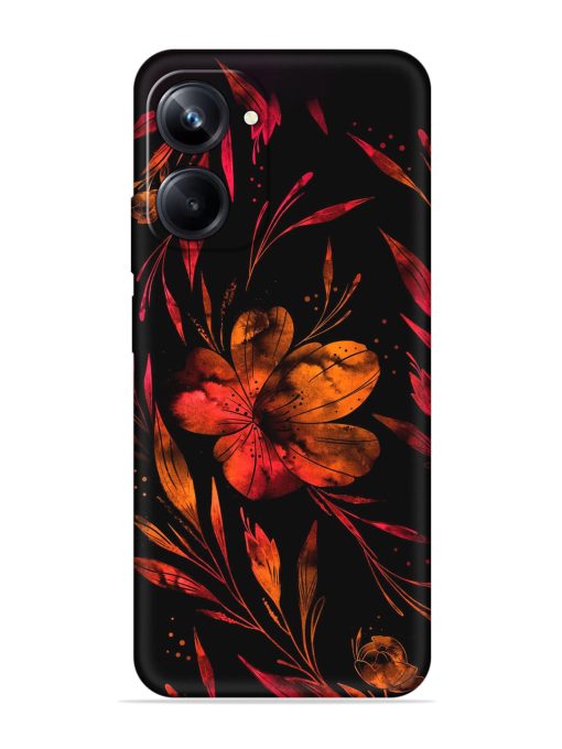 Red Flower Painting Embossed Soft Silicone Case for Realme 10 Pro (5G)