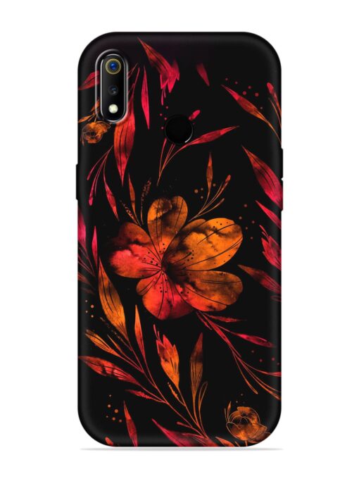 Red Flower Painting Embossed Soft Silicone Case for Realme 3 Zapvi