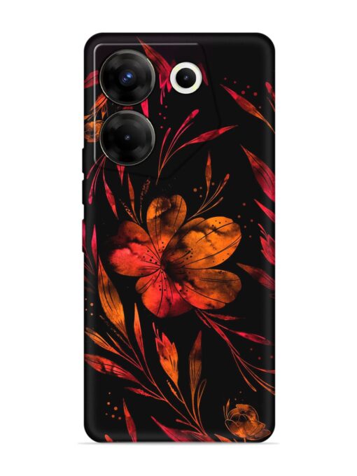 Red Flower Painting Embossed Soft Silicone Case for Tecno Camon 20 Pro (5G)