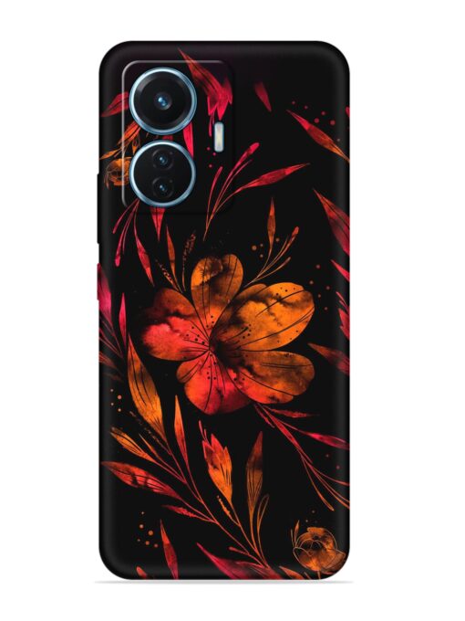 Red Flower Painting Embossed Soft Silicone Case for Vivo T1 (44W) Zapvi