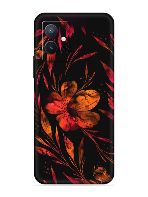 Red Flower Painting Embossed Soft Silicone Case for Vivo T1 (5G)