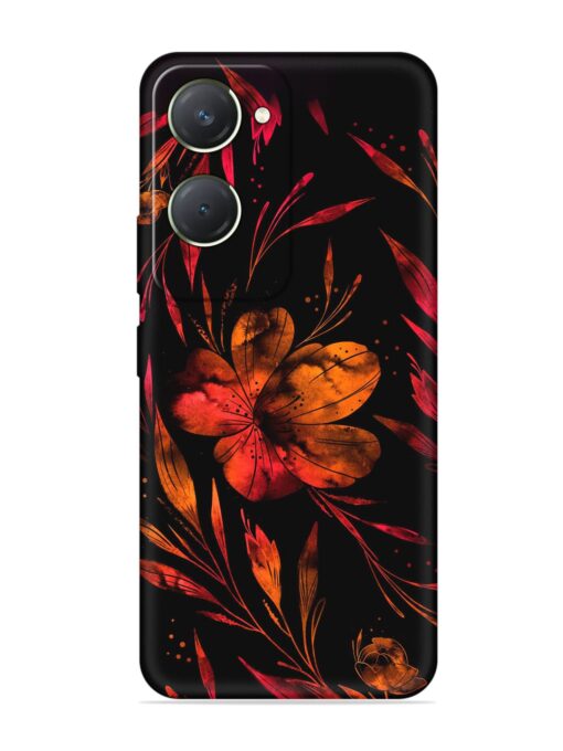 Red Flower Painting Embossed Soft Silicone Case for Vivo T3 Lite (5G)