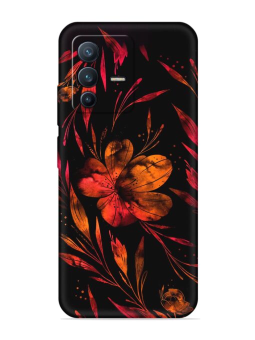 Red Flower Painting Embossed Soft Silicone Case for Vivo V23 (5G) Zapvi