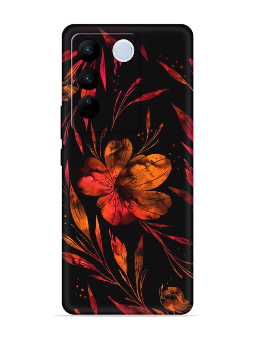 Red Flower Painting Embossed Soft Silicone Case for Vivo V27 (5G)