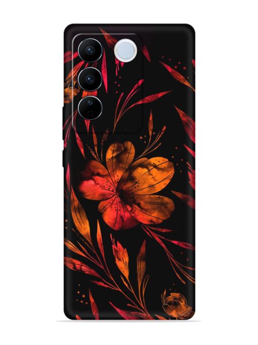 Red Flower Painting Embossed Soft Silicone Case for Vivo V27 Pro (5G) Zapvi