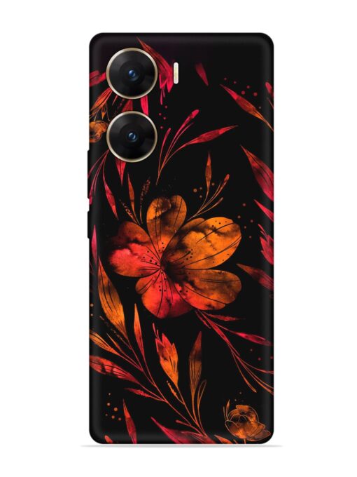 Red Flower Painting Embossed Soft Silicone Case for Vivo V29E (5G) Zapvi