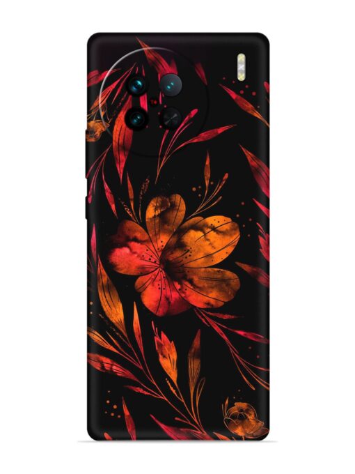 Red Flower Painting Embossed Soft Silicone Case for Vivo X90 Pro